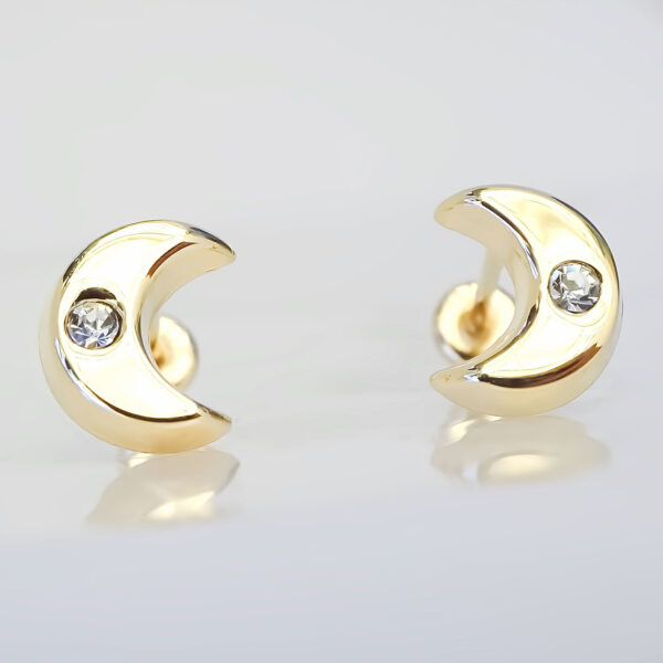 Amor Eterno - Broqueles Luna Basic Diamante / Aretes Oro 10k - Imagen 4