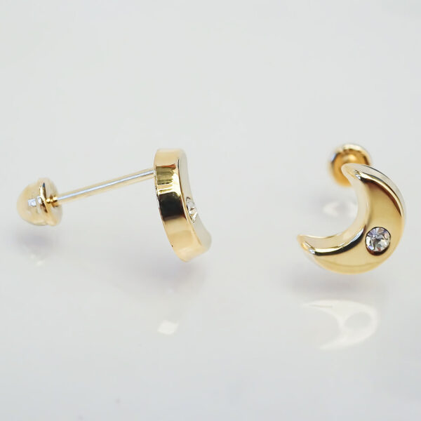 Amor Eterno - Broqueles Luna Basic Diamante / Aretes Oro 10k - Imagen 6