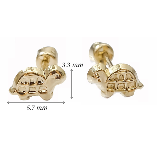 Amor Eterno - Broqueles Tortuga Mini Bebé / Aretes / Oro 10k - Imagen 2