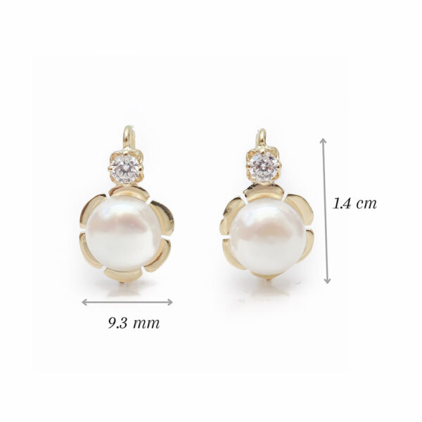 Amor Eterno - Arracada Flor Perla Diamante Aretes / Oro 10k - Imagen 2