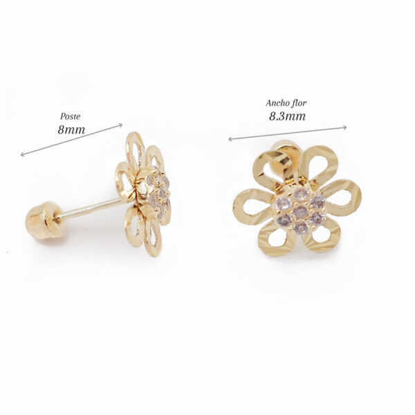 Amor Eterno- Broqueles Flor Diamante Facetada Aretes Oro 10k - Imagen 2