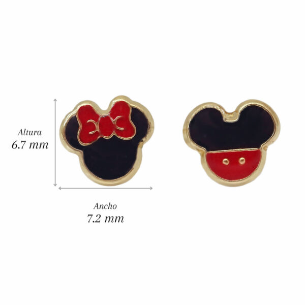 Amor Eterno - Broqueles Disney Mickey Minnie Aretes Oro 10k - Imagen 2