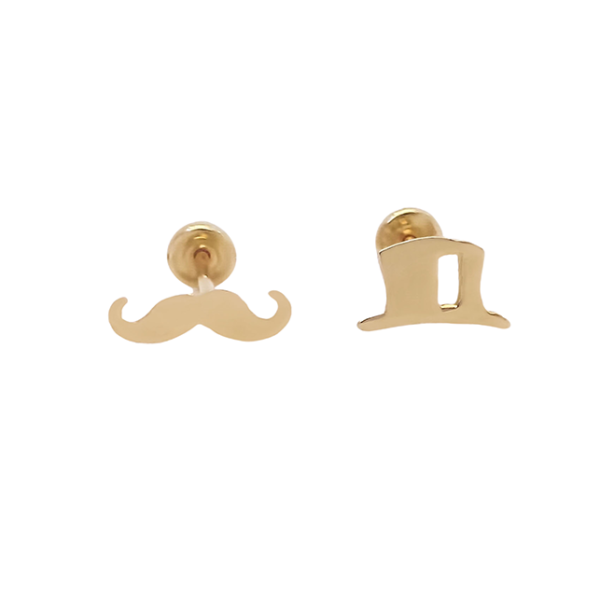 Amor Eterno - Broqueles Bigote Sombrero / Aretes / Oro 10k