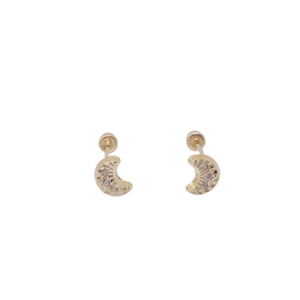 Amor Eterno - Broqueles Luna Mini Diamantes / Aretes Oro 10k