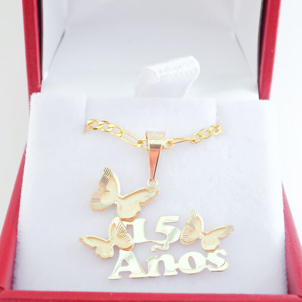 Amor Eterno - Dije Mariposas Xv Años Oro Sólido 10k + Cadena de Regalo - Imagen 7