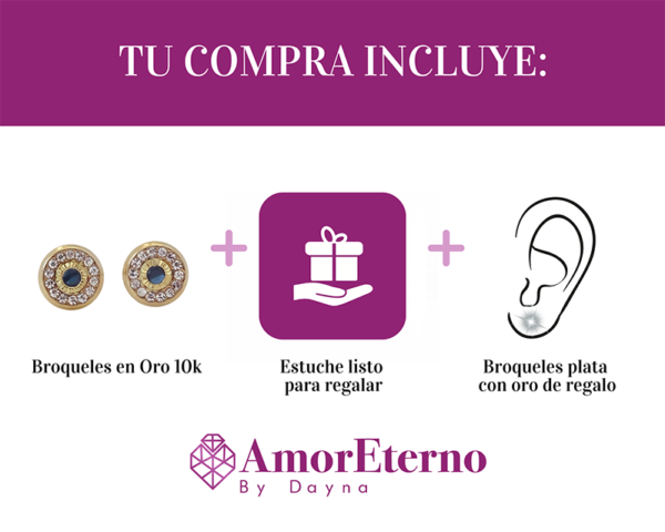 Amor Eterno - Broqueles Bisel Con Aro / Aretes Oro 10k - Imagen 9