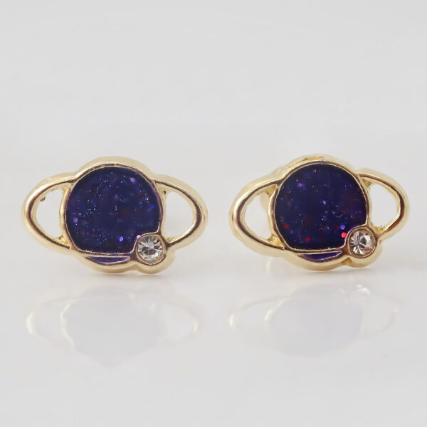 Amor Eterno - Broqueles Deluxe Saturno / Aretes / Oro 10k / Morado - Imagen 4