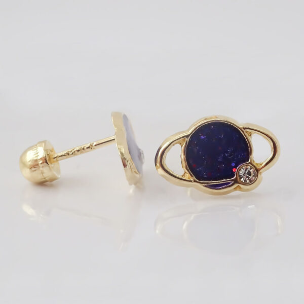 Amor Eterno - Broqueles Deluxe Saturno / Aretes / Oro 10k / Morado - Imagen 6