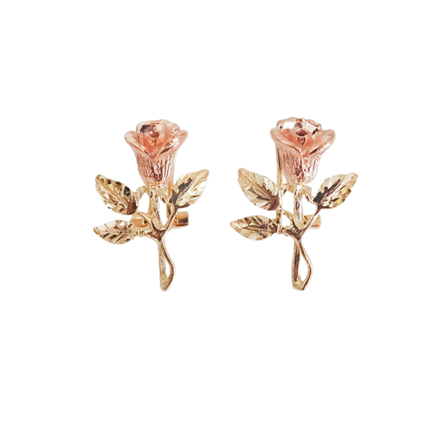 Amor Eterno - Broqueles Rosa Flor / Aretes Oro Sólido 10k