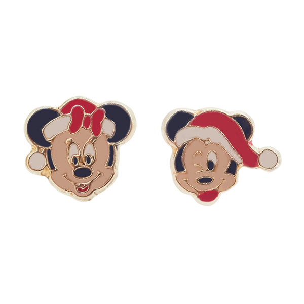 Amor Eterno - Broqueles / Mickey Minnie Navideño Oro 10k / Mickey - Minnie