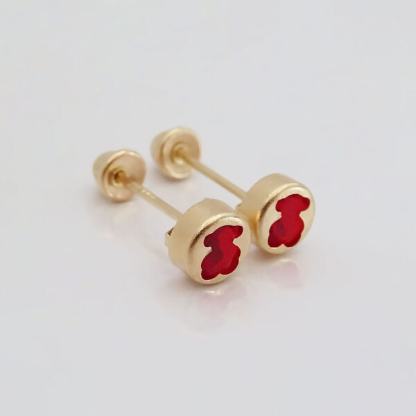 Amor Eterno - Broqueles Osito Tambor Mediano / Aretes Oro 10k / Rojo - Imagen 6