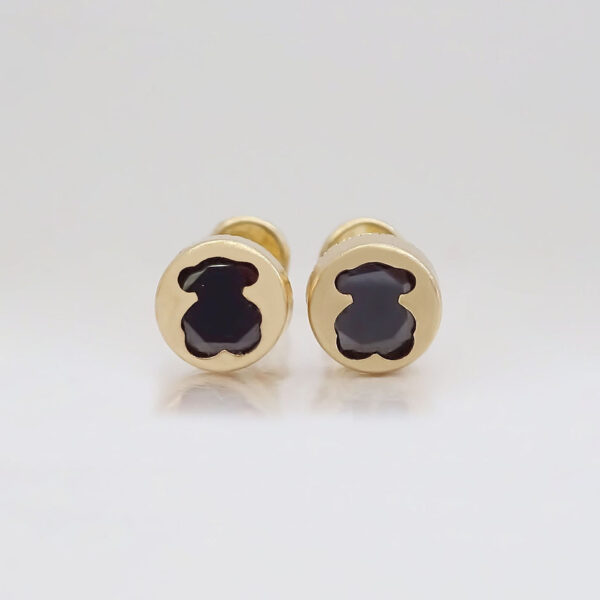 Amor Eterno - Broqueles Osito Tambor Chico / Aretes Oro 10k / Negro - Imagen 5