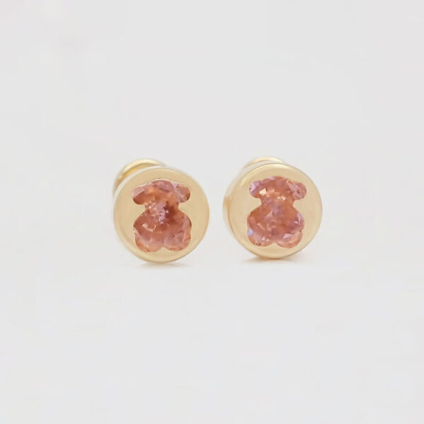 Amor Eterno - Broqueles Osito Tambor Mediano / Aretes Oro 10k / Rosa - Imagen 5