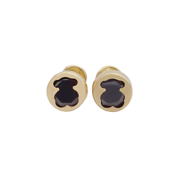 Amor Eterno - Broqueles Osito Tambor Chico / Aretes Oro 10k / Negro