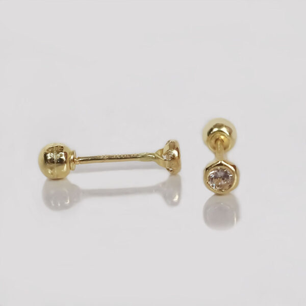 Amor Eterno - Broqueles Bisel Mini Bebé 2mm / Aretes Oro 10k - Imagen 6