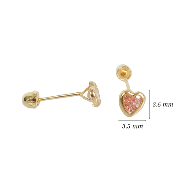 Amor Eterno - Broquel Corazón Bisel Mini Bebé Aretes Oro 10k / ROSA - Imagen 2