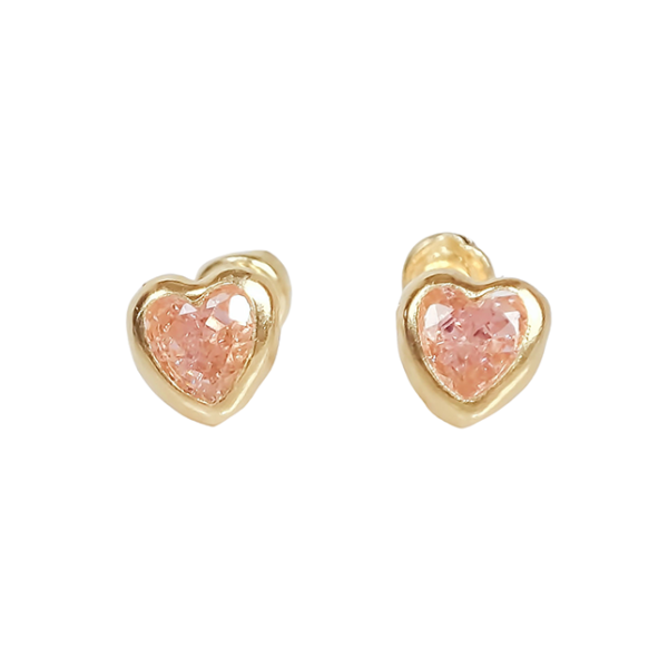 Amor Eterno - Broquel Corazón Bisel Mini Bebé Aretes Oro 10k / ROSA