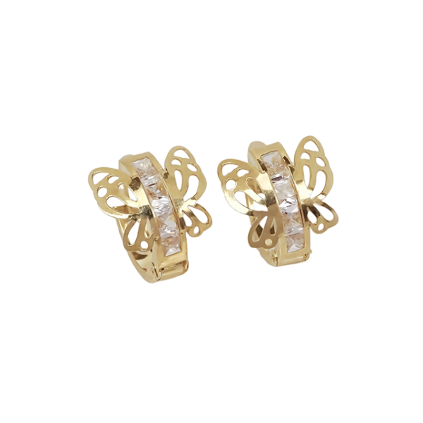 Amor Eterno - Arracadas Huggie Mariposa / Aretes Oro 10k