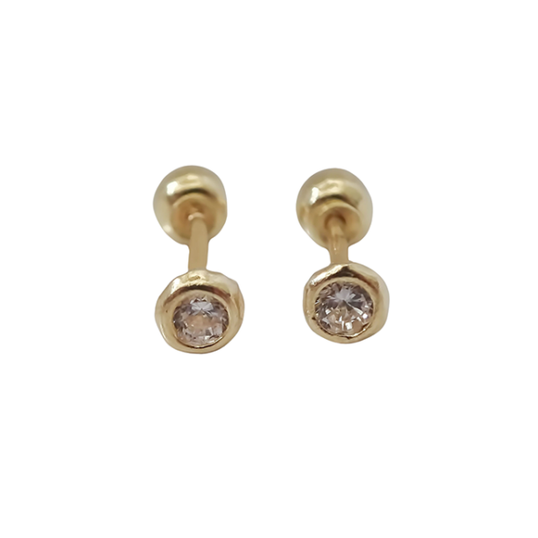 Amor Eterno - Broqueles Bisel Mini Bebé 2mm / Aretes Oro 10k