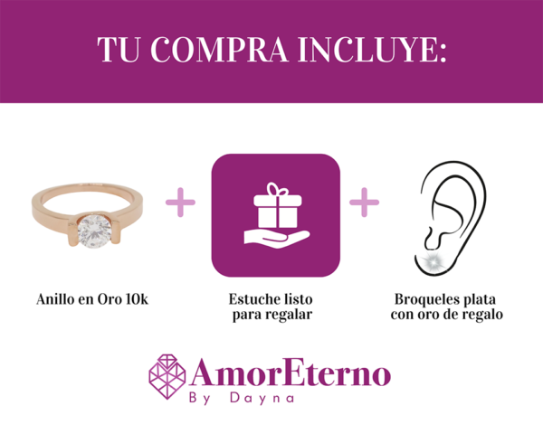 Amor Eterno - Anillo Solitario / Uxy/ Oro 14k Sólido / Rosa - Imagen 7