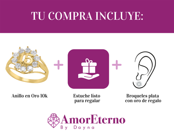 Amor Eterno - Anillo Xv Años / Rose / Oro 10k Solido - Imagen 8