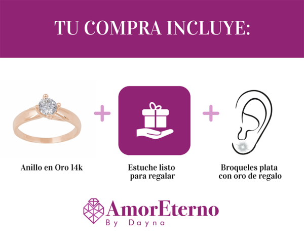 Amor Eterno - Anillo Solitario / Doble Y / Oro Sólido 14k / Rosa - Imagen 8