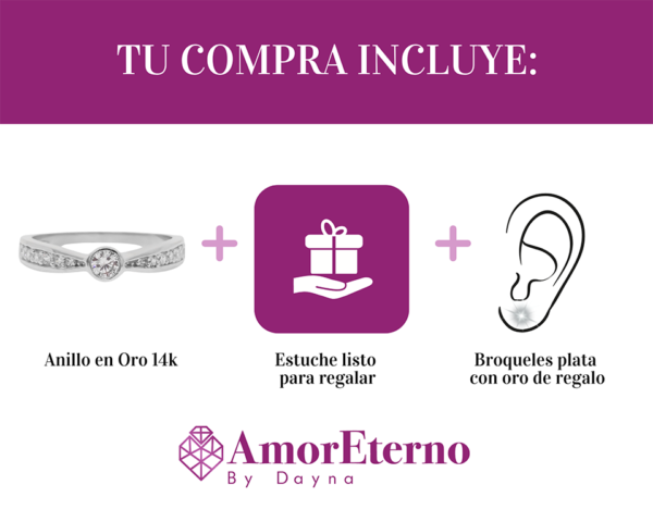 Amor Eterno - Anillo Redondel / Oro 14k Solido / Blanco - Imagen 8