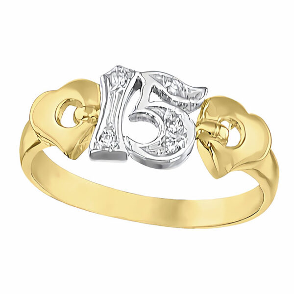 Amor Eterno - Anillo Xv Años / 2 Corazones / Oro 14k Sólido