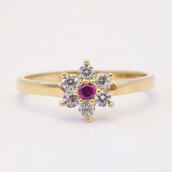 Amor Eterno - Anillo Flor / Oro 10k Solido / Rojo - Imagen 3