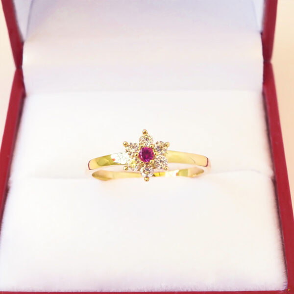 Amor Eterno - Anillo Flor / Oro 10k Solido / Rojo - Imagen 5