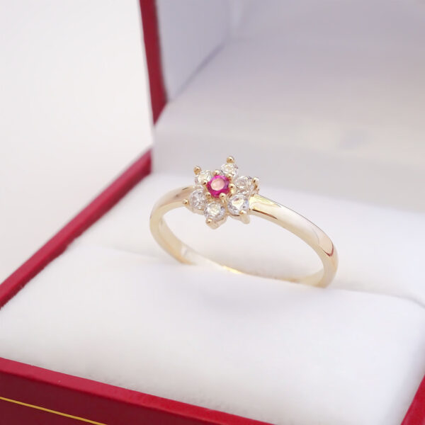 Amor Eterno - Anillo Flor / Oro 10k Solido / Rojo - Imagen 6