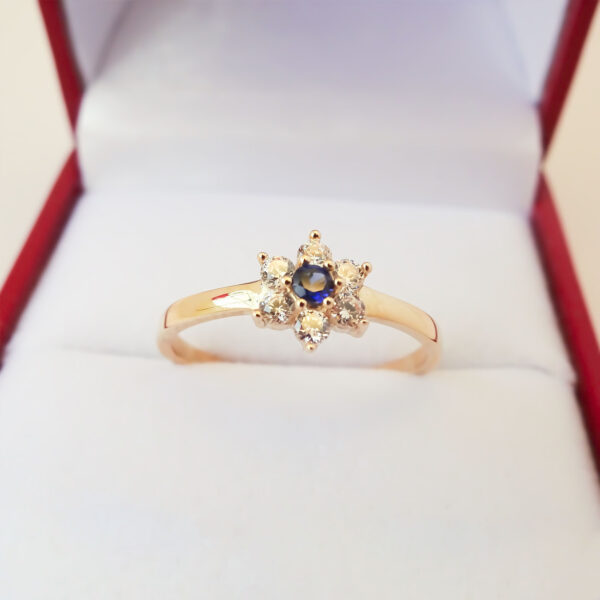 Amor Eterno - Anillo Flor / Oro 14k Solido / Azul Oscuro - Imagen 4