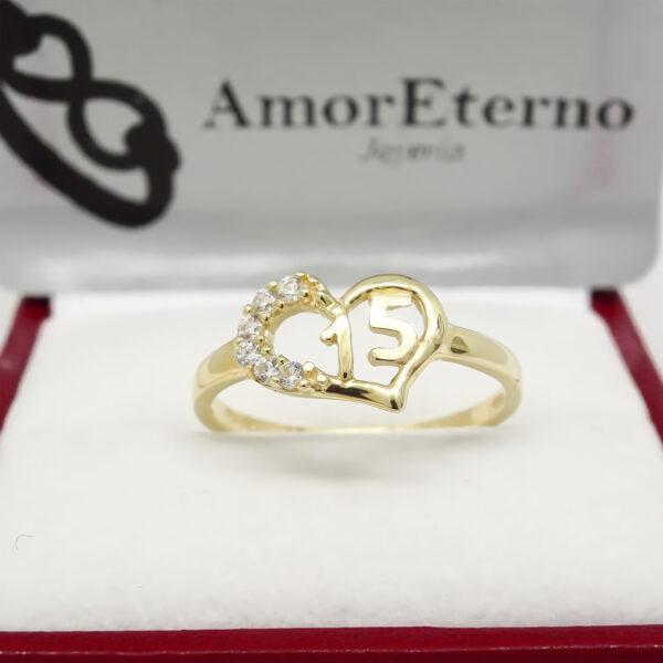 Amor Eterno - Anillo Xv Años Corazón En Oro 14k Sólido - Imagen 5