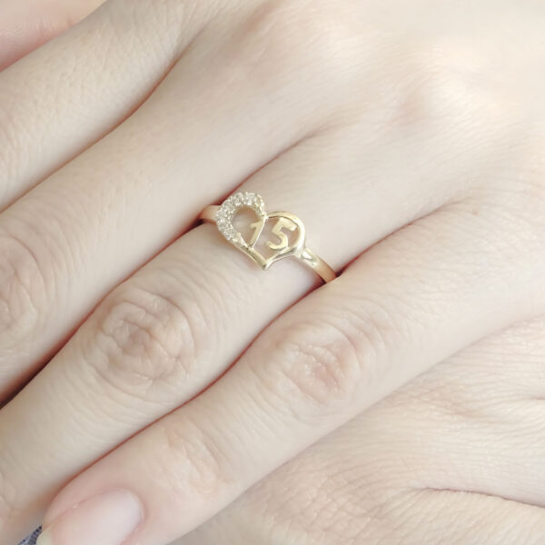 Amor Eterno - Anillo Xv Años Corazón En Oro 14k Sólido - Imagen 6