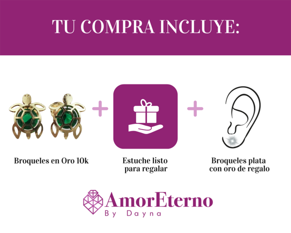 Amor Eterno - Broqueles Tortuga Bebé 3d / Aretes Oro 10k - Imagen 10