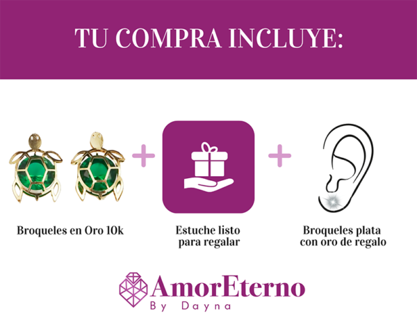 Amor Eterno - Broqueles Tortuga Grande 3d / Aretes Oro 10k - Imagen 10