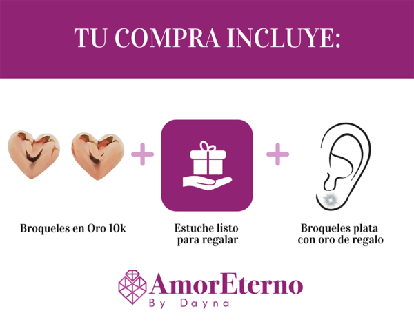 Amor Eterno - Broqueles Corazón Legacy Aretes / Oro 10k / Rosa - Imagen 9