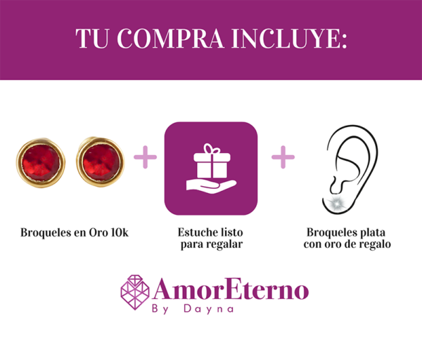 Amor Eterno - Broqueles Bisel Bebé 4 Mm / Aretes Oro 10k / ROJO - Imagen 9