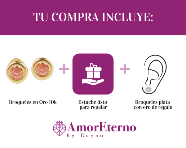 Amor Eterno - Broqueles Bisel Bebé 4 Mm / Aretes Oro 10k / ROSA - Imagen 8