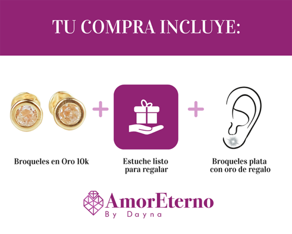 Amor Eterno - Broqueles Bisel Bebé 4 Mm / Aretes Oro 10k / TRANSPARENTE - Imagen 4