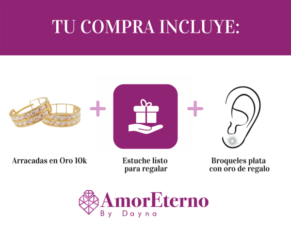 Amor Eterno - Arracadas Huggie Doble Dahlia / Aretes Oro 10k - Imagen 9