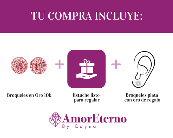 Amor Eterno - Broqueles Esferas Mediana / Aretes Oro 10k / Rosa - Imagen 10