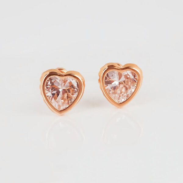 Amor Eterno - Broquel Corazón Bisel #6 / Aretes Oro 10k / ROSA - Imagen 4