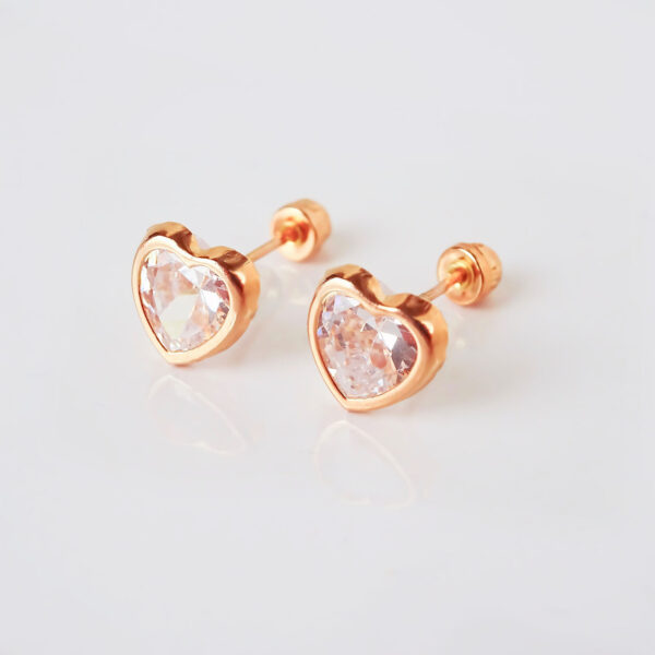 Amor Eterno - Broquel Corazón Bisel #6 / Aretes Oro 10k / ROSA - Imagen 7