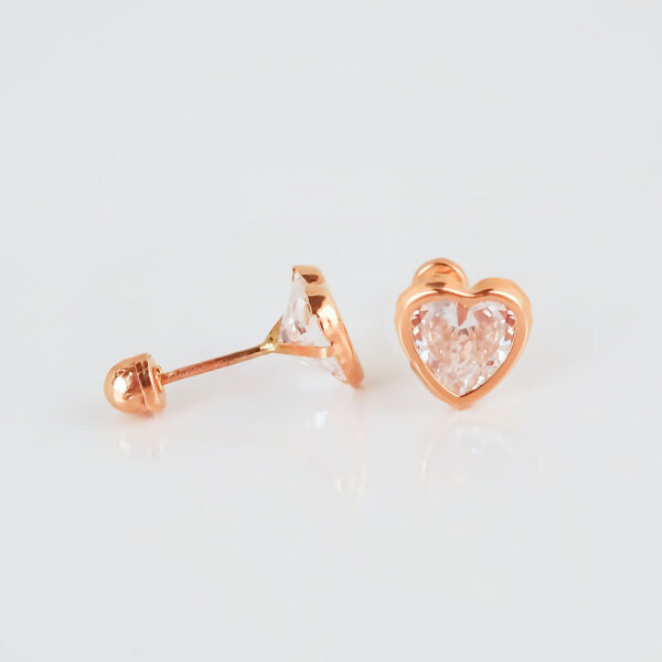 Amor Eterno - Broquel Corazón Bisel #6 / Aretes Oro 10k / ROSA - Imagen 6