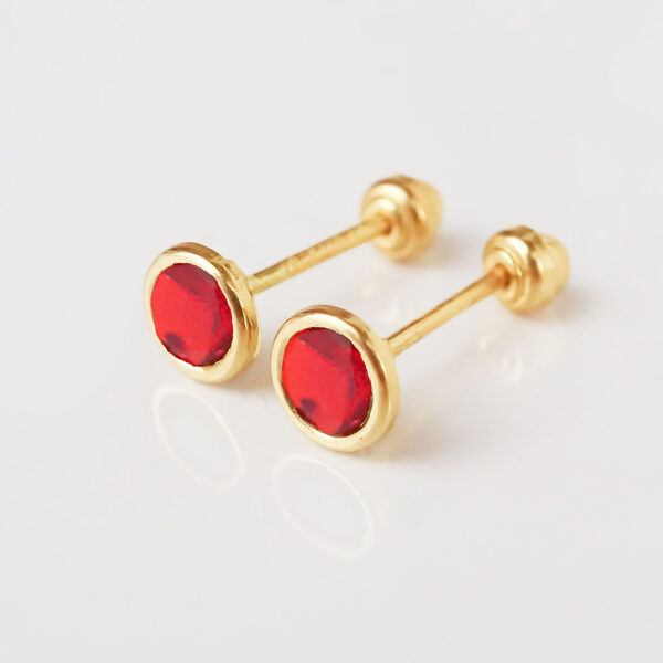 Amor Eterno - Broqueles Bisel Bebé 4 Mm / Aretes Oro 10k / ROJO - Imagen 7