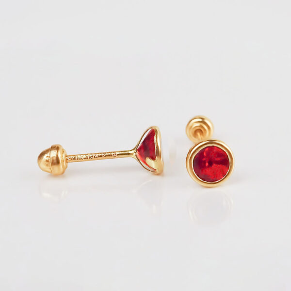 Amor Eterno - Broqueles Bisel Bebé 4 Mm / Aretes Oro 10k / ROJO - Imagen 6