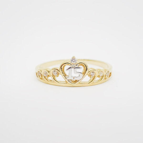 Amor Eterno - Anillo Xv Años / Corona Xv / Oro Sólido 14k - Imagen 3