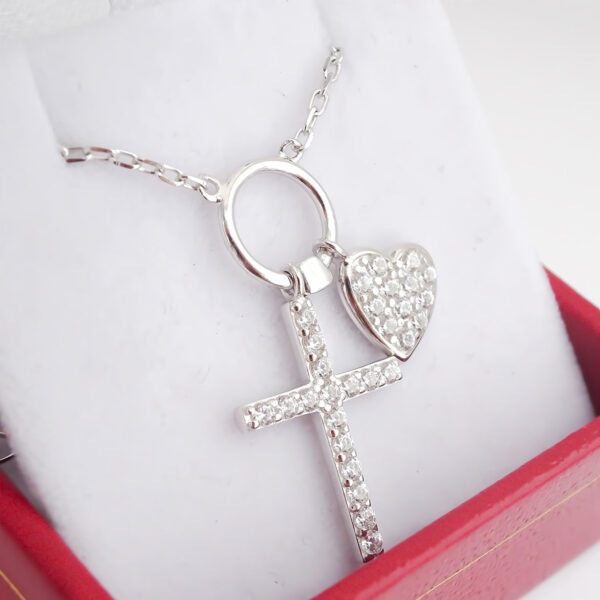 Amor Eterno - Collar Plata / Oro 24k / Cruz Corazón + Regalo - Imagen 5