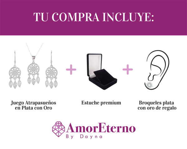 Amor Eterno- Dije Atrapasueños + Juego Aretes Plata Oro 24k - Imagen 10